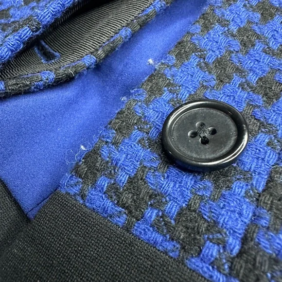 Ann Taylor Women's 2P Petite Blazer Blue Black Houndstooth Cotton Wool LS - Picture 9 of 13